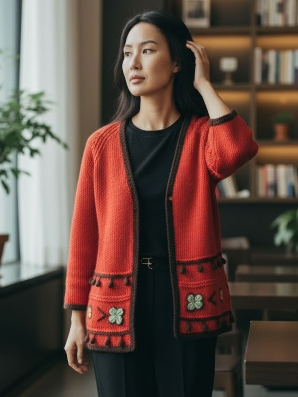 ALBERGO IMPORTS BY BARBARA FIELD DESIGNER RED VINTAGE WOOL LUXURY SWEATER SIZE 8